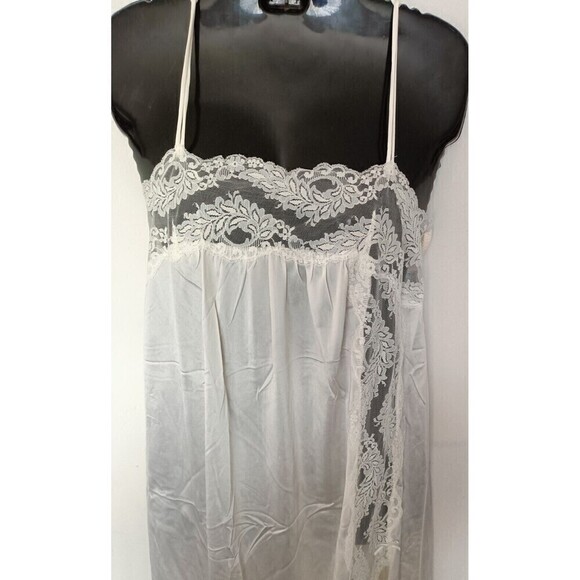 Lorraine Full Slip  Gown Size Large Off White Lace Trim Nylon 45" long  Slit USA - Picture 2 of 16
